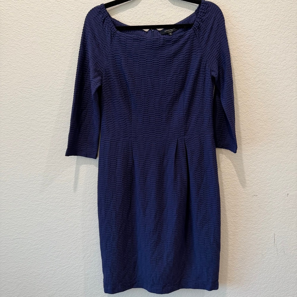 Nanette Lepore Blue Textured Jacquard Sheath Dress Size 10 3/4 Sleeves